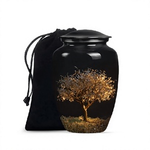 Gold <b>Tree</b> of Life Black Large Cremation Adult Urn for Human Ashes With Free Velvet <b>Bag</b> - Product Image 1