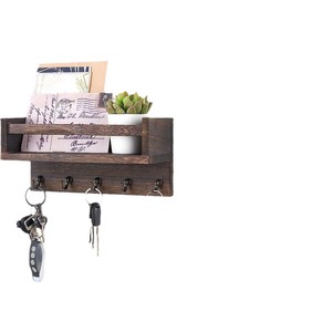 Wooden Mail And Key Organizer <b>Wall</b> <b>Mounted</b> With Floating <b>Shelf</b> Rustic Style Natural Wood Color - Product Image 5