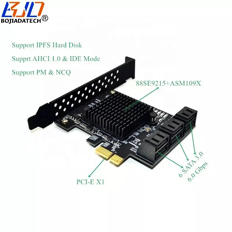 6Gbps 6 SATA 3.0 7PIN เชื่อมต่อ PCI-E PCIE ขยาย X1การ์ดควบคุม88SE9215สำหรับ ipfs ฮาร์ดดิสก์ไดรฟ์ HDD
