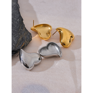 JINYOU 2949 Popular de acero inoxidable liso corazón amor Stud pendientes prevenir alergias Metal atractivo romántico joyería Bijoux - Product Image 6