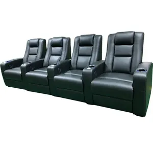 Sofá reclinable eléctrico moderno para cine en casa, silla de sala de películas de cuero de vaca, con luces LED y bandeja