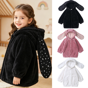 <span class=keywords><strong>Manteau</strong></span> d'hiver chaud en gros pour filles, vêtements d'extérieur moelleux pour enfants, <span class=keywords><strong>manteau</strong></span> long et mignon avec oreilles de lapin, en polaire douillette à fermeture éclair, tenues pour enfants - Product Image 1