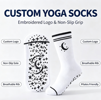 Chaussettes de yoga et de pilates brodées sur mesure pour femmes, motif étoile et lune, antidérapantes, mi-mollet, côtelées, rayées, pour l'entraînement