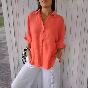 Chemisiers et chemises de grande taille pour femmes élégantes pour le printemps et l'été Chemise blanche en lin à lacets dans le dos - Product Image 2