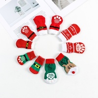 Chaussettes antidérapantes en polyester pour Noël, résistantes à la saleté, avec motifs de pattes de dessins animés, pour chiots et chats