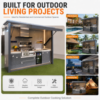 Pergola de luxe pour barbecue extérieur, cuisine en aluminium avec armoire en acier inoxydable, évier et réfrigérateur pour villa et maison de bord de piscine