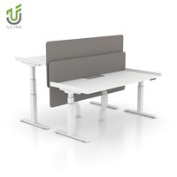 IULTRA blanc stratifié en forme de L électrique double moteur bureau réglable courbe ergonomique chemin de câbles Design moderne pour multi-tâches