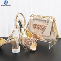Sinya – Magnifiques chaussures italiennes à talons hauts en cuir PU avec pierres en cristal et sac assorti pour robe de soirée de mariage africain