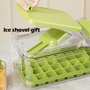 NOVA CHEGADA Camadas duplas 64pcs atacado personalizado durável cubo de gelo bandeja com tampa e bin gelo molde <span class=keywords><strong>maker</strong></span> com <span class=keywords><strong>mini</strong></span> colher de gelo - Product Image 3
