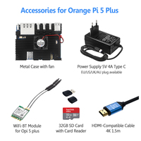 Boîtier métallique en aluminium Orange Pi 5 Plus Câble compatible 4K HD Adaptateur secteur Carte SD Module sans fil Kits de modules électroniques