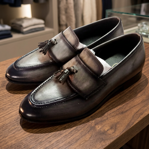 Chaussures habillées de luxe italiennes élégantes pour hommes, peintes à la main avec patine, en similicuir PU de haute qualité, non animale, à enfiler, pour l'été - Product Image 3