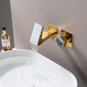 Household <b>Copper</b> Ceramic American Style Wall-Mounted Mirror Digital Display Makeup Mirror Basin Concealed Hot Cold B026 Digital - Product Image 2