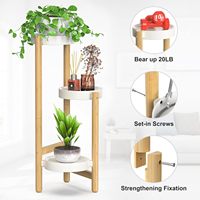 Support à plantes en bambou à 3 niveaux, support d'angle pour pots de fleurs, présentoir rond pour plantes, étagère autoportante pour balcon, jardin, maison