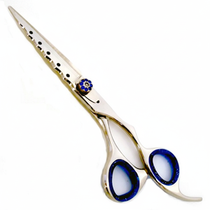 Ciseaux à cheveux professionnels à pointe arrondie en acier inoxydable japonais argenté, pour droitiers, avec logo personnalisé du fabricant, coupe précise - Product Image 1