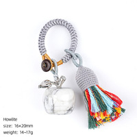 Porte-clés pendentif pomme en cristal naturel, breloque de sac à pompon en corde tressée à la main, accessoire de bijouterie style bohème, cadeau de vacances