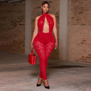 H0390-2026 Nouvelle combinaison <span class=keywords><strong>rouge</strong></span> sexy transparente à dos nu en dentelle unie pour <span class=keywords><strong>femme</strong></span> - Product Image 4