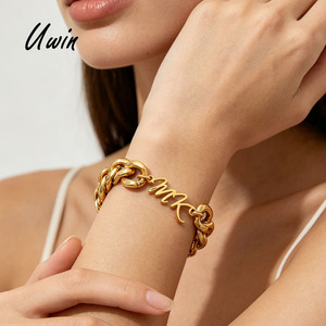 UWIN Stainless Steel Name Plate 14mm DIY Initials Adorn Thick Cuban Link Chain <strong>Bracelet</strong> Tarnish Free <strong>Anklet</strong> Custom Jewelry - Product Image 1