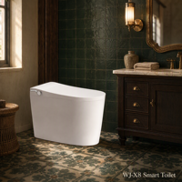 WC intelligent monobloc en céramique, à poser au sol, avec bidet intégré, chasse d'eau à capteur, siège chauffant, forme allongée, pour maison et hôtel