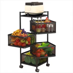 Carbon Steel Kitchen Organizer Multi Layers Square Food Storage Cart Save Space Rotatable Storage Rack