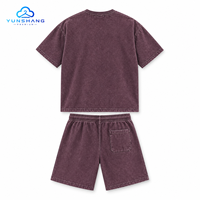 Ensemble deux pièces personnalisé style vintage américain : T-shirt en polyester/coton tricoté délavé 240 g/m² imprimé numériquement motifs crânes et short à cordon de serrage