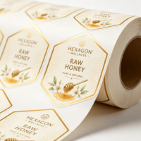 Etiquetas Adhesivas Personalizadas para Rollos de Miel, Vinilo Impermeable con Gráficos de Abejas Doradas, Resistentes a los Rayos UV, para Envases de Miel Gourmet