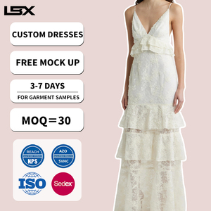 <span class=keywords><strong>Vestido</strong></span> de Mujer Personalizado de Alta Calidad, Elegante Estilo Francés, <span class=keywords><strong>Blanco</strong></span> con Volantes, Cuello Halter, Espalda Descubierta, Sin Mangas - Product Image 1