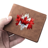 Dompet Kulit PU Sederhana Pria Motif Daun Maple Dompet Tipis Saku Koin Resleting Slot Kartu Kredit Banyak Slot Hadiah Kustom