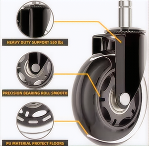 Roues <span class=keywords><strong>de</strong></span> chaise <span class=keywords><strong>de</strong></span> bureau universelles souples et sûres Matériau PU Frein Remplacement Roue à rouleaux <span class=keywords><strong>en</strong></span> <span class=keywords><strong>caoutchouc</strong></span> Roulette pivotante Quincaillerie pour meubles - Product Image 6