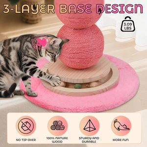 เสาลับเล็บแมวขนาดเส้นผ่านศูนย์กลาง5.9นิ้วสำหรับแมวในบ้านเสาลับเล็บต้นไม้สีชมพูสูง47 "แบบโต้ตอบ - Product Image 5