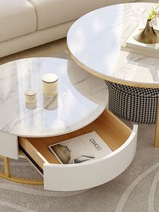 <span class=keywords><strong>Table</strong></span> basse de salon, style moderne et luxueux, simple, petite, familiale, plateau rond en pierre, combinaison de <span class=keywords><strong>table</strong></span> basse - Product Image 5