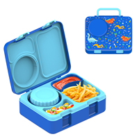 Boîte à lunch bento en plastique personnalisée à 3 compartiments avec pot isotherme et pack de glace, récipient alimentaire anti-fuite pour enfants et usage scolaire