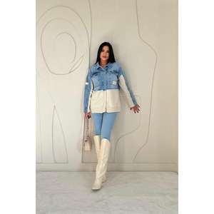 Veste en jean bleue avec dos en tricot contrastant, vêtements d'extérieur décontractés pour femmes - Product Image 6