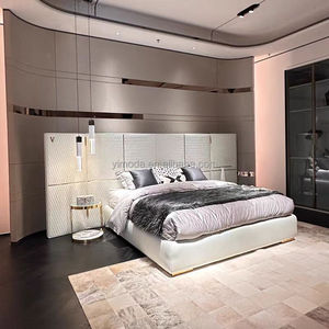 Cama de cabecera grande de cuero blanco moderno, marco de cama doble suave tapizado, cama de decoración de cabecera grande blanca bonita - Product Image 2