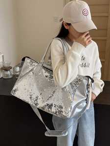 New Fashion Pu Leather Flash Luggage Bag Waterproof Large Capacity Gym Bags Portable Travel Duffel Bag for Women - Product Image 6