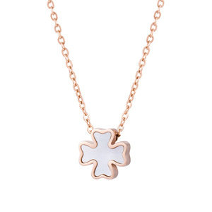 Collier avec pendentif fleur en acier inoxydable pour femmes, bijoux cadeau, chaîne couleur or Rose, Design trèfle à 4 feuilles - Product Image 5
