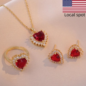Juego <span class=keywords><strong>de</strong></span> Joyería <span class=keywords><strong>de</strong></span> Cuatro Piezas con Collar y Aretes <span class=keywords><strong>de</strong></span> Corazón Rojo para Mujer, Serie <span class=keywords><strong>de</strong></span> Moda <span class=keywords><strong>de</strong></span> Lujo <span class=keywords><strong>de</strong></span> Alta Gama - Product Image 2