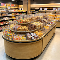 Vitrine d'îlot pour snacks en vrac de supermarché, Étagère à aliments en vrac multicouche en bois, Présentoir personnalisé pour noix et bonbons de magasin de proximité