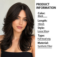 Peluca de Mujer Marrón Oscuro con Corte de Lobo, en Capas, Ajustable, con Flequillo Lateral, Resistente al Calor, Cabello Sintético, para Uso Diario, Moda y Fiestas, Suministro de Fábrica