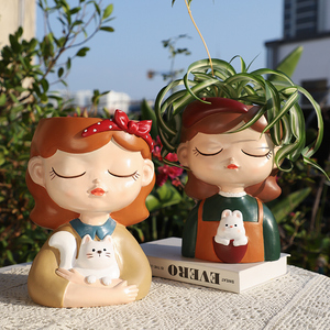 <span class=keywords><strong>Macetas</strong></span> grandes de 9 pulgadas Roogo Sweet Girl <span class=keywords><strong>con</strong></span> mascota de diferentes tamaños Adorable estilo de personaje Diseño popular Maceta - Product Image 1
