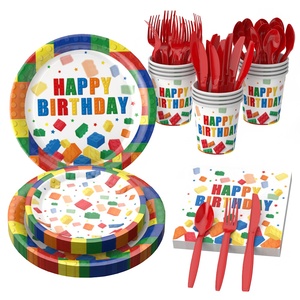 Vaisselle jetable à succès, assiettes en papier, serviettes, blocs <span class=keywords><strong>de</strong></span> construction et fournitures pour fêtes d'anniversaire - Product Image 1