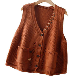 Chaleco bordado de estilo coreano personalizado para mujer, Chaleco de punto, chalecos sin mangas, Jersey, abrigo, suéter, cárdigan, chaleco con botones - Product Image 4