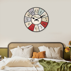 <span class=keywords><strong>Horloge</strong></span> murale ronde en patchwork sur le thème de <span class=keywords><strong>Paris</strong></span> personnalisable - Design vintage coloré pour la décoration de la maison, salon, chambre à coucher - Product Image 2