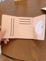 Dompet Lipat Pendek Kulit PU Wanita Fashion Korea Dekorasi Pita Manis Logam Tempat Kartu Kredit Dompet Mini Penggunaan Kasual Sehari-hari