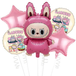 大人気！LABUBU フォイルバルーン 5個セット アルミ製パーティーバルーン ブラインドボックス ドール風漫画バルーン 子供向けおもちゃ 誕生日パーティー飾り付け - Product Image 1