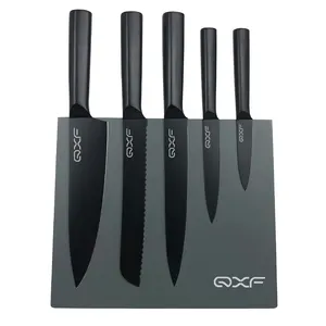 חדש כניסות חלול ידית שחור מצופה 6 חתיכות מטבח סכין סט עם מגנטי סכין Stand