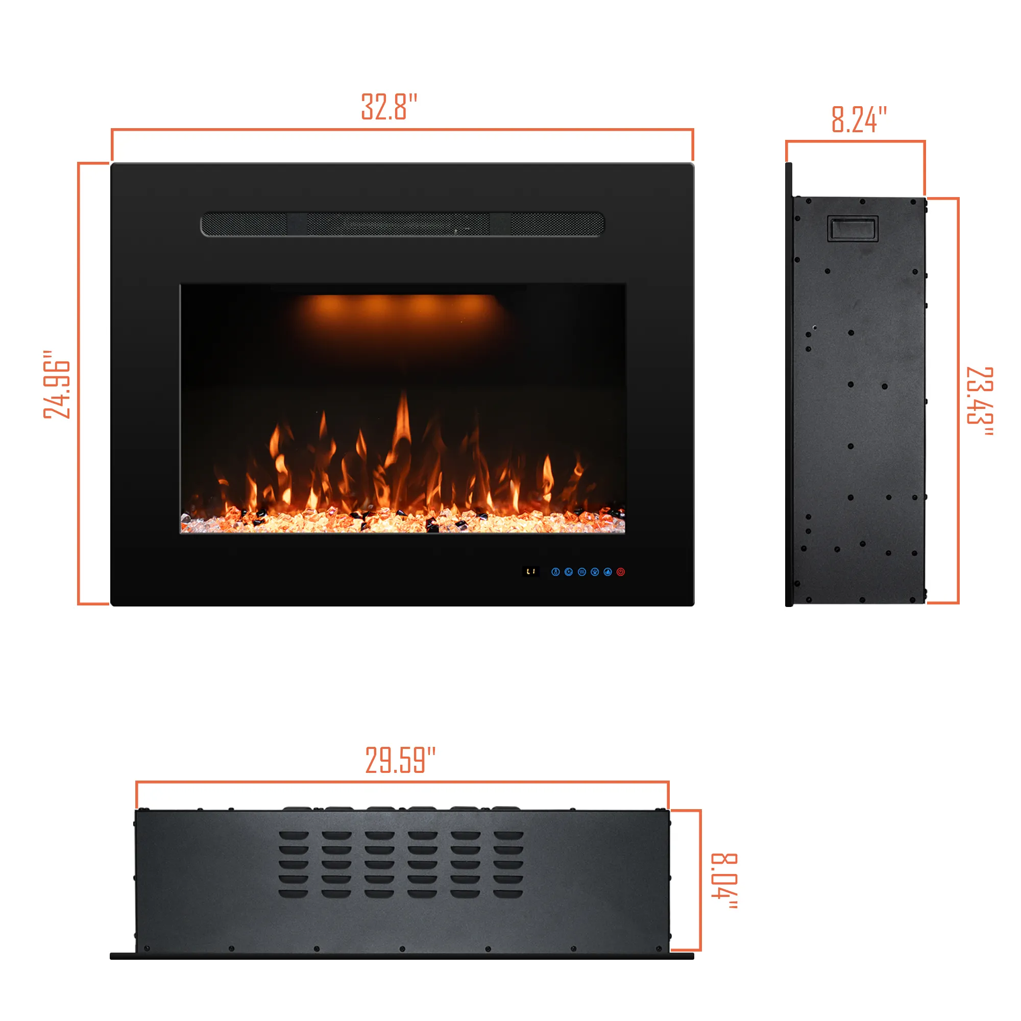 Dreamflame 30" Home Electric Fire Place Heater Insert With Led Artificial Flames Real Log Burning Crackling Sound