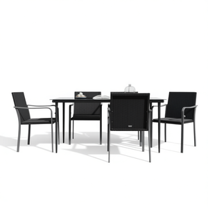 Set da Pranzo da Giardino in Polyrattan Nero con Telaio in Acciaio, 4 Posti, Arredamento da Esterno dal Design Contemporaneo, Resistente alle Intemperie - Product Image 1