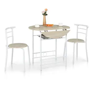 Mesa de comedor de hoja caída de 31,5 "para espacio pequeño, juego de mesa de cocina pequeña para 2 mesas plegables redondas con 2 sillas para cocina casera