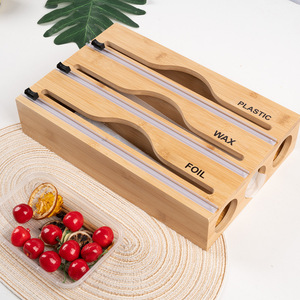 Bamboo Multi Compartment <b>Wrap</b> Cutter Foil Wax Plastic <b>Kitchen</b> Storage Organizer Minimalist Design - Product Image 1