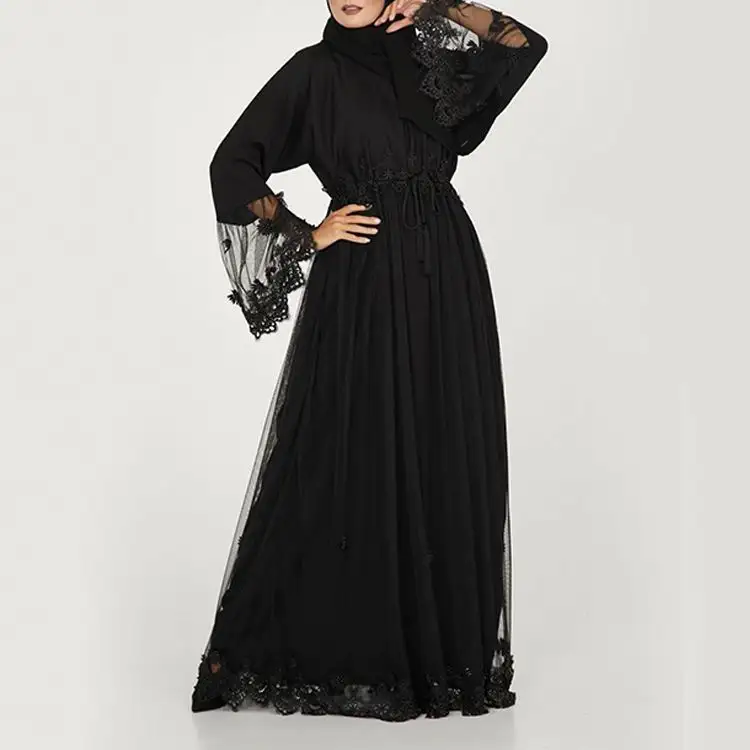 Neueste Muslimische Frauen Kleidung Moderne Stickerei Jubah Arabischen Pria Schwarz Für Kaftan Abaya